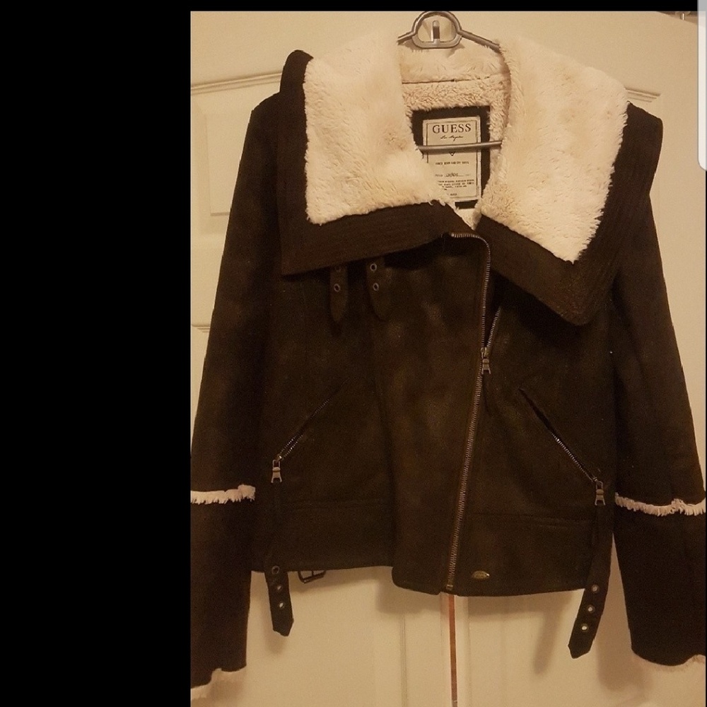 Guees women asymmetrical sherpa lined jacket